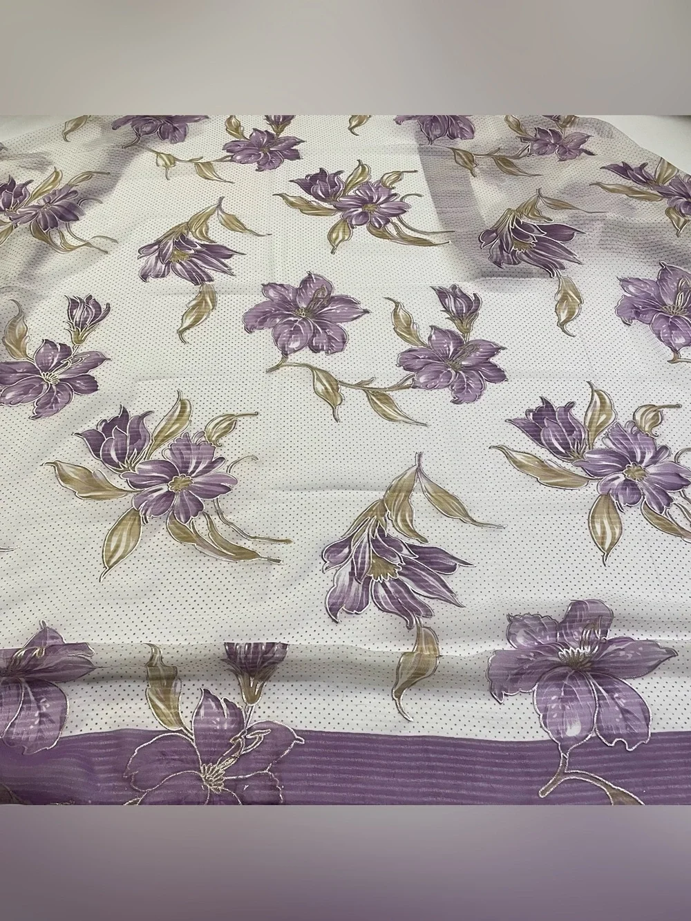 Oversized White with Purple Border Fashion Scarf or Sarong with Lilac Flowers
